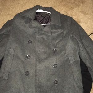 Grey pea coat with big buttons